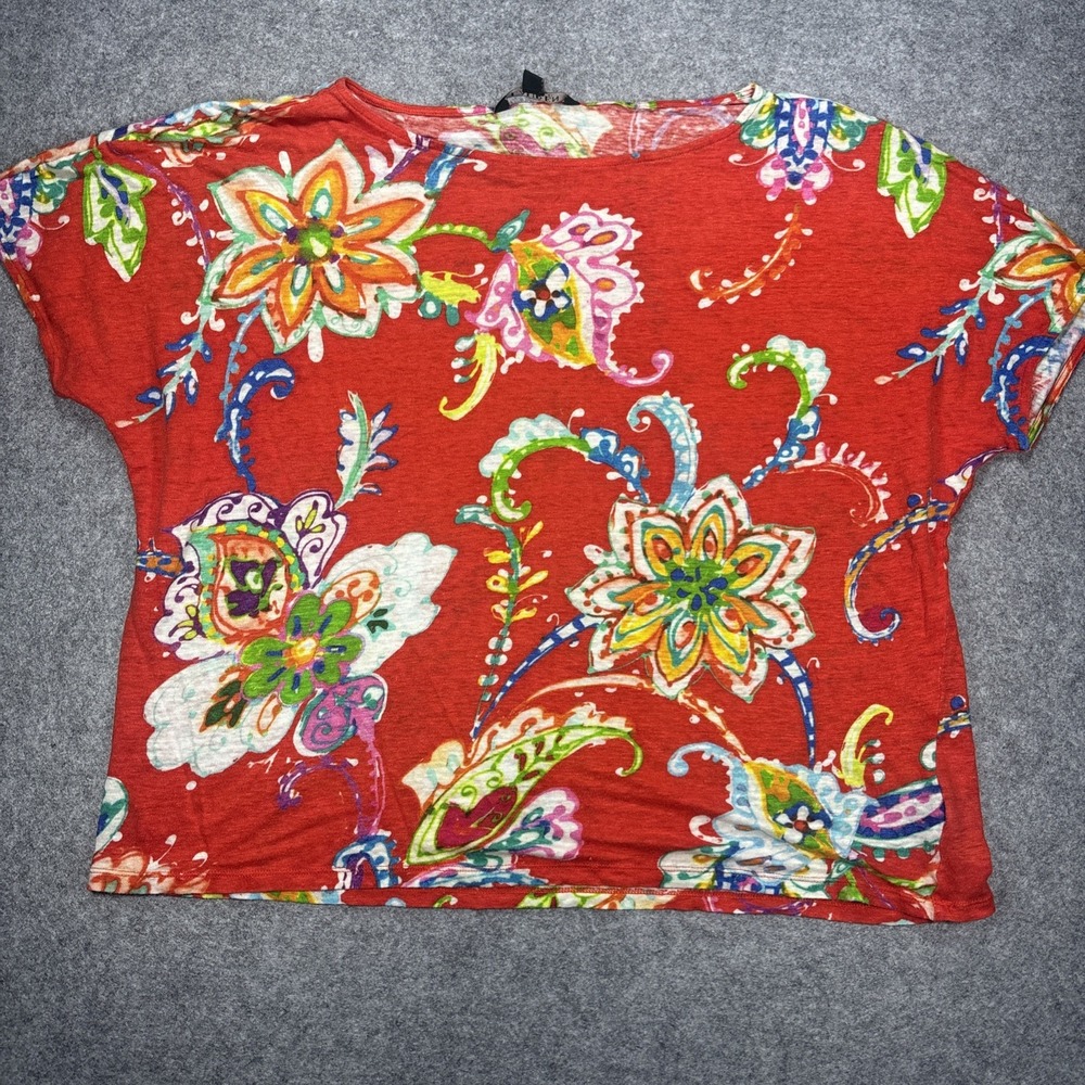 Ralph Lauren 100% linen floral paisley top orange multicolor XL women’s